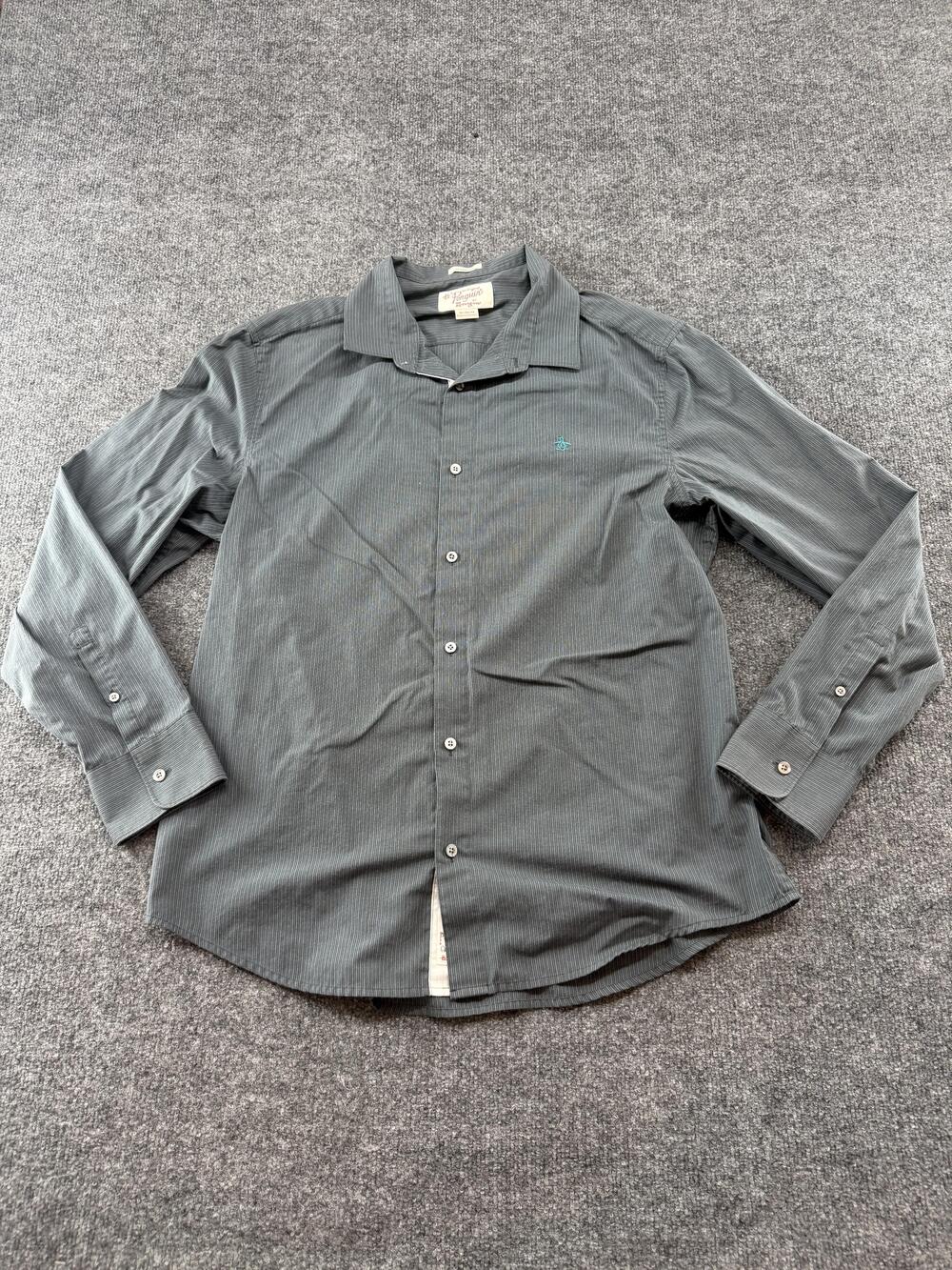 Original Penguin Shirt Mens XL Gray Striped Long Sleeve Classic Fit Button Up